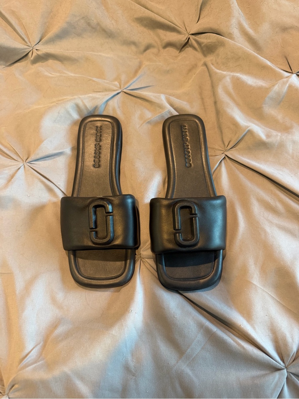 Marc Jacobs Black Padded Slide Sandals with Double-J Emblem